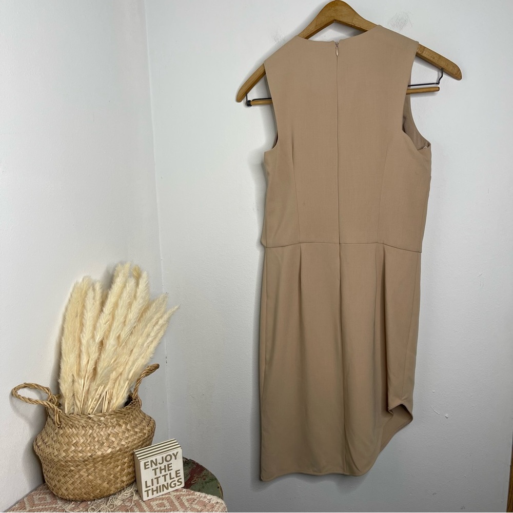 Halston Heritage Camel Drape Front Asymmetrical Hem Dress Sleeveless Size 4 - Picture 6 of 16